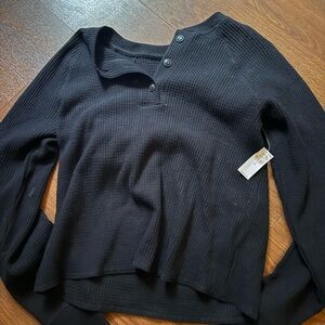 Old Navy Black Ribbed Henley Long Sleeve Top